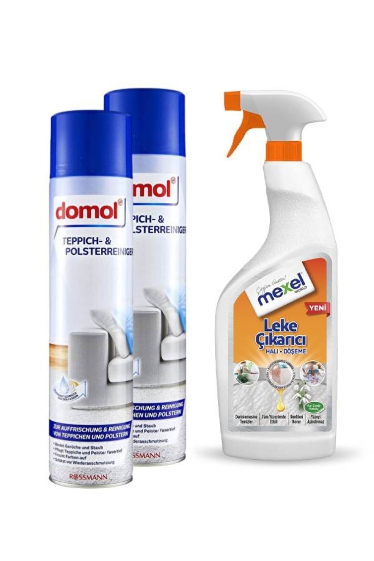 mexel Halı Döşeme Leke Çıkarıcı Kar Çiçeği Kokulu 750 ml & Halı Leke Çıkarıcı Köpük 600 ml (2 Adet)