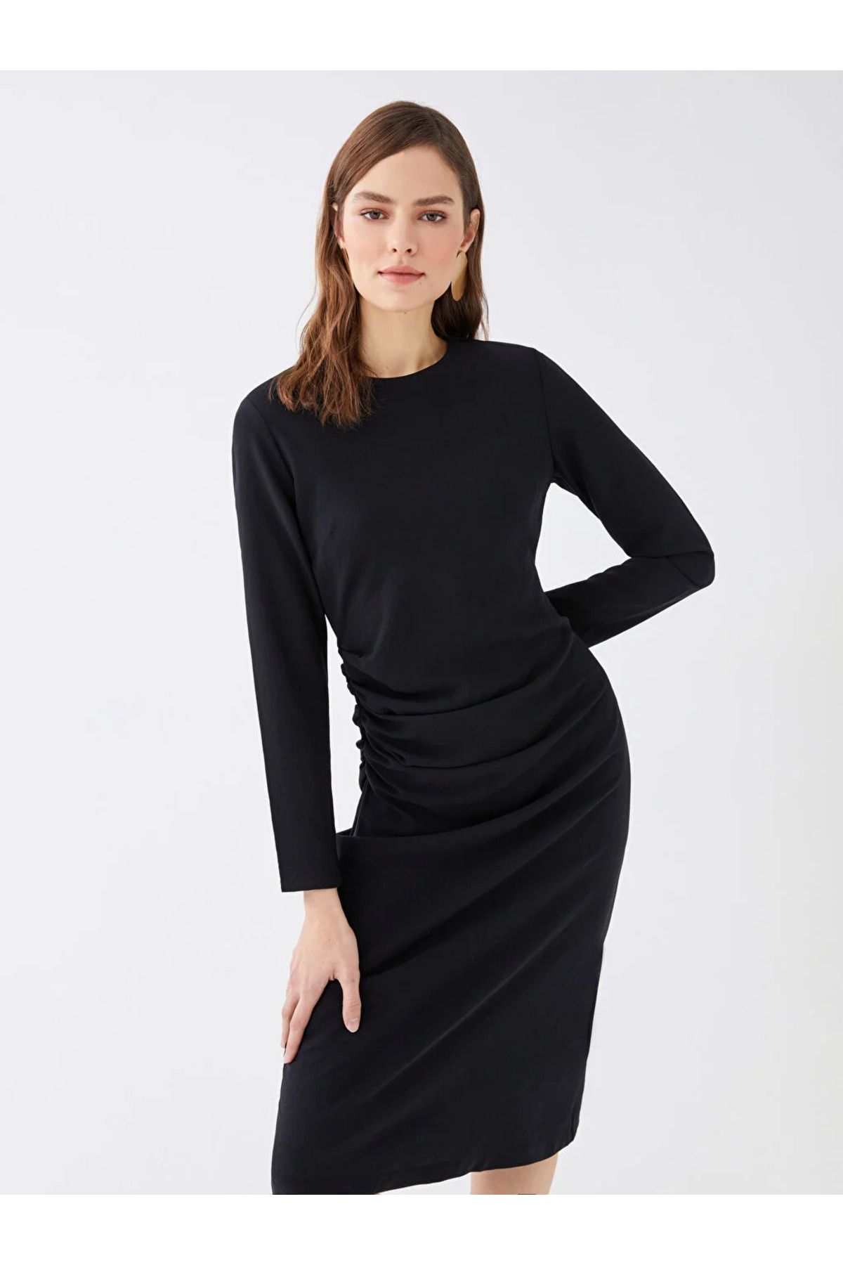 LCW Vision Bisiklet Yaka Düz Uzun Kollu Kadın Bodycon Elbise