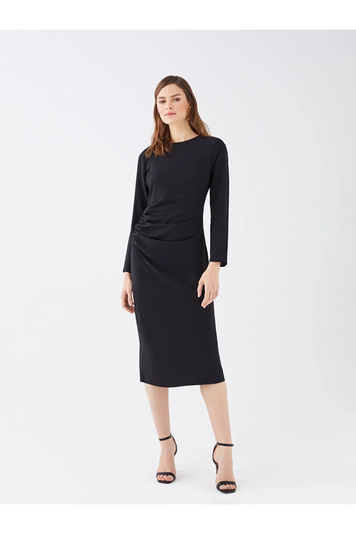 LCW Vision Bisiklet Yaka Düz Uzun Kollu Kadın Bodycon Elbise
