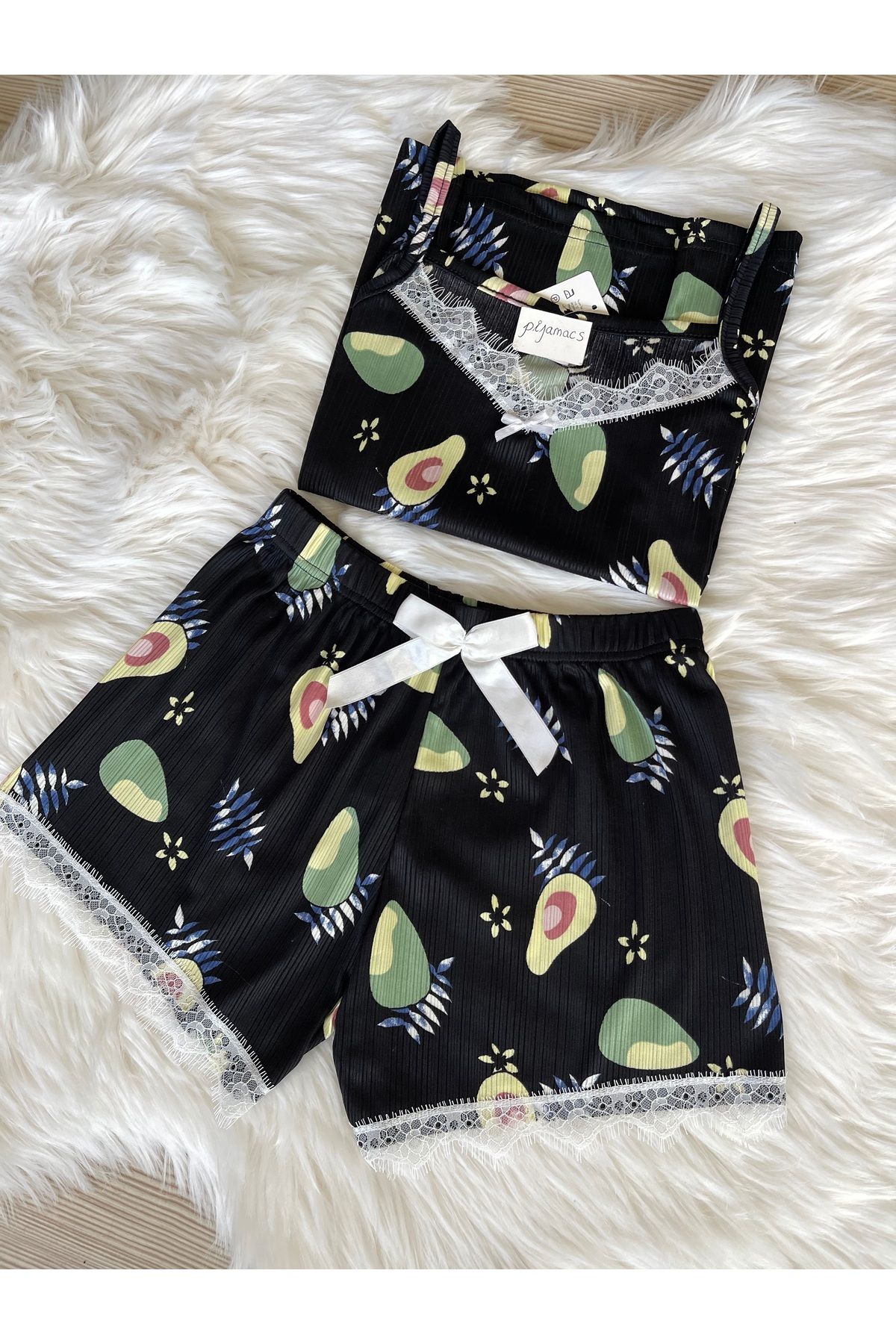 Pijamacs-Black Avocado Patterned Pegasus Pajama Set with Shorts 4