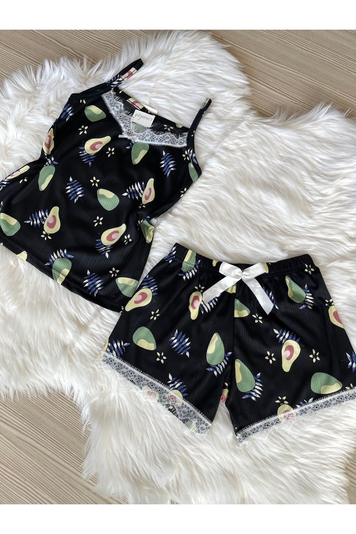 Pijamacs-Black Avocado Patterned Pegasus Pajama Set with Shorts 8