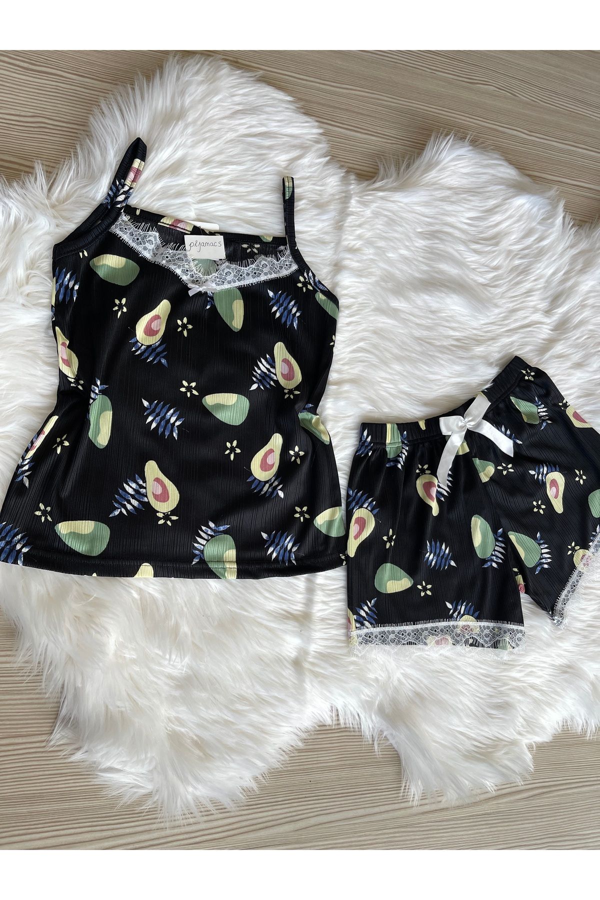 Pijamacs-Black Avocado Patterned Pegasus Pajama Set with Shorts 6