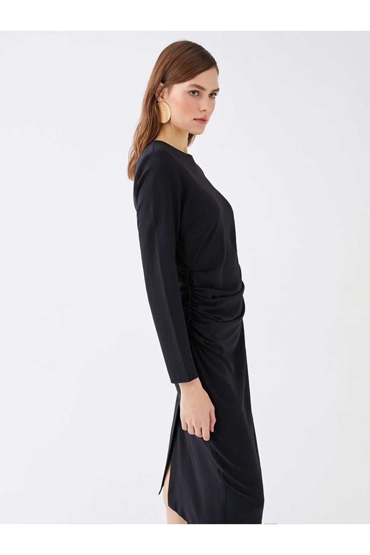 LCW Vision Bisiklet Yaka Düz Uzun Kollu Kadın Bodycon Elbise