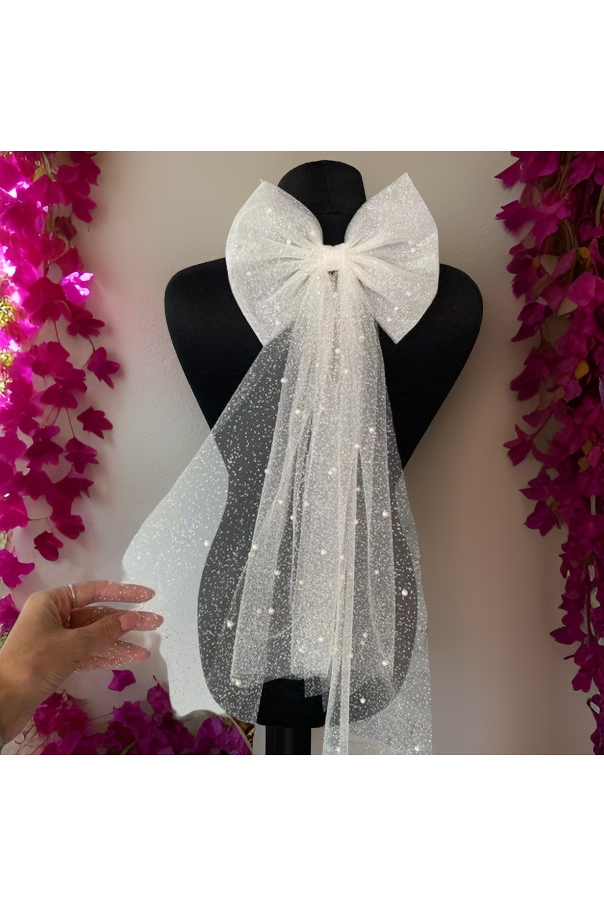 Simli Incili Fiyonk Duvak - Gelin Gelinlik Için, Nikah, Duvağı,tül, Kırık Beyaz