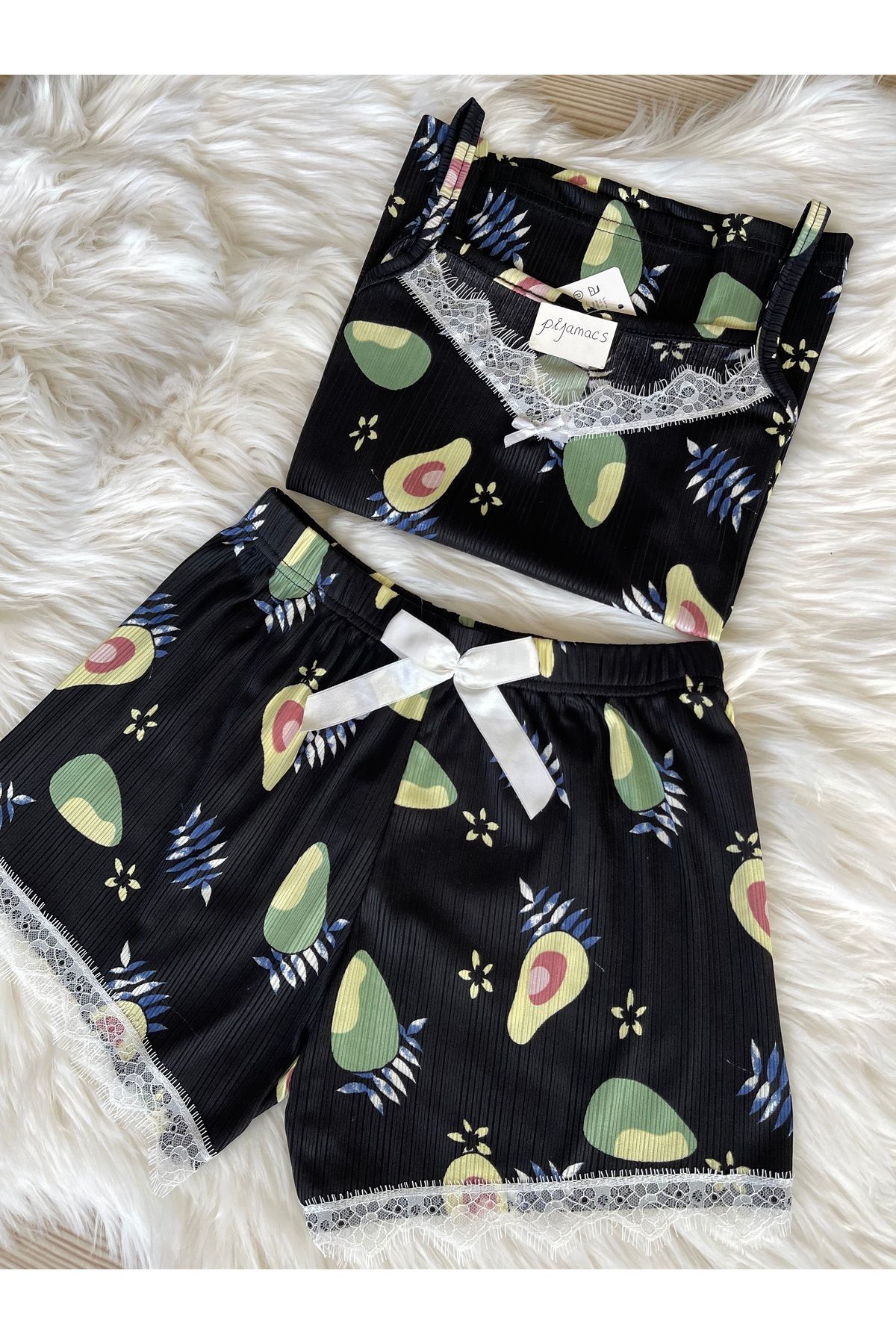 Pijamacs-Black Avocado Patterned Pegasus Pajama Set with Shorts 5