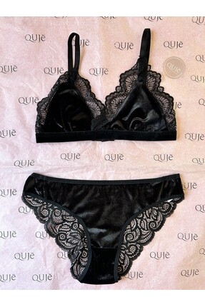 QUJE OFFICIAL Dantel Detaylı Kadife İç Giyim Takım