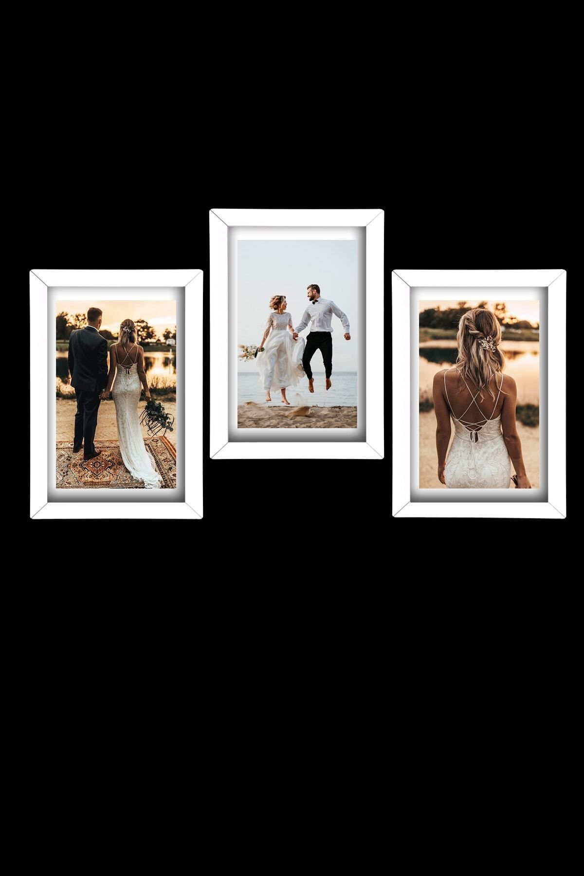 bymat-3 Pieces 21x30 Frame - White Frame - A4 Frame - Diploma Frame - Mdf Multiple Photo Frame 6