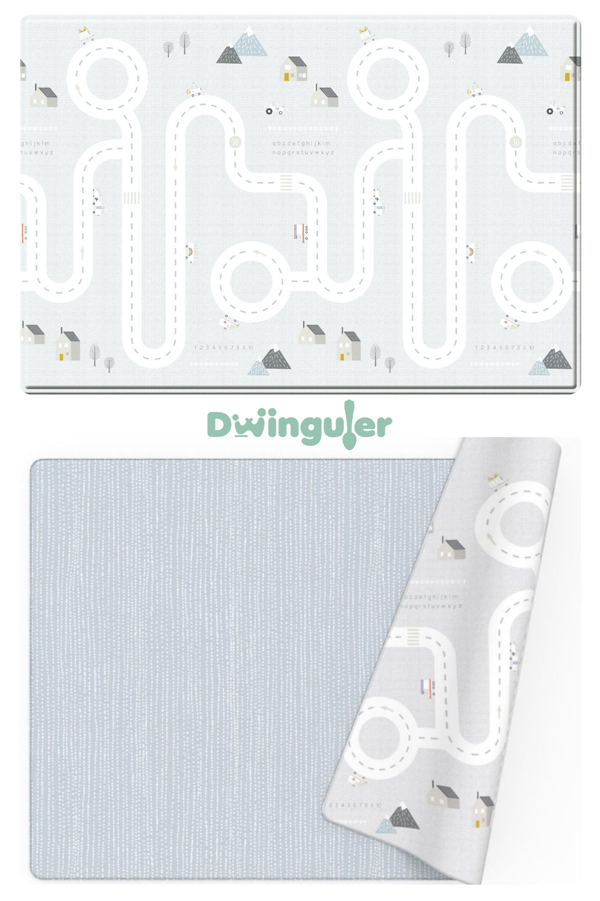 Dwinguler Nordic Road - Double Sided Premium Padded Play Mat 210cmx140cmx1,3cm