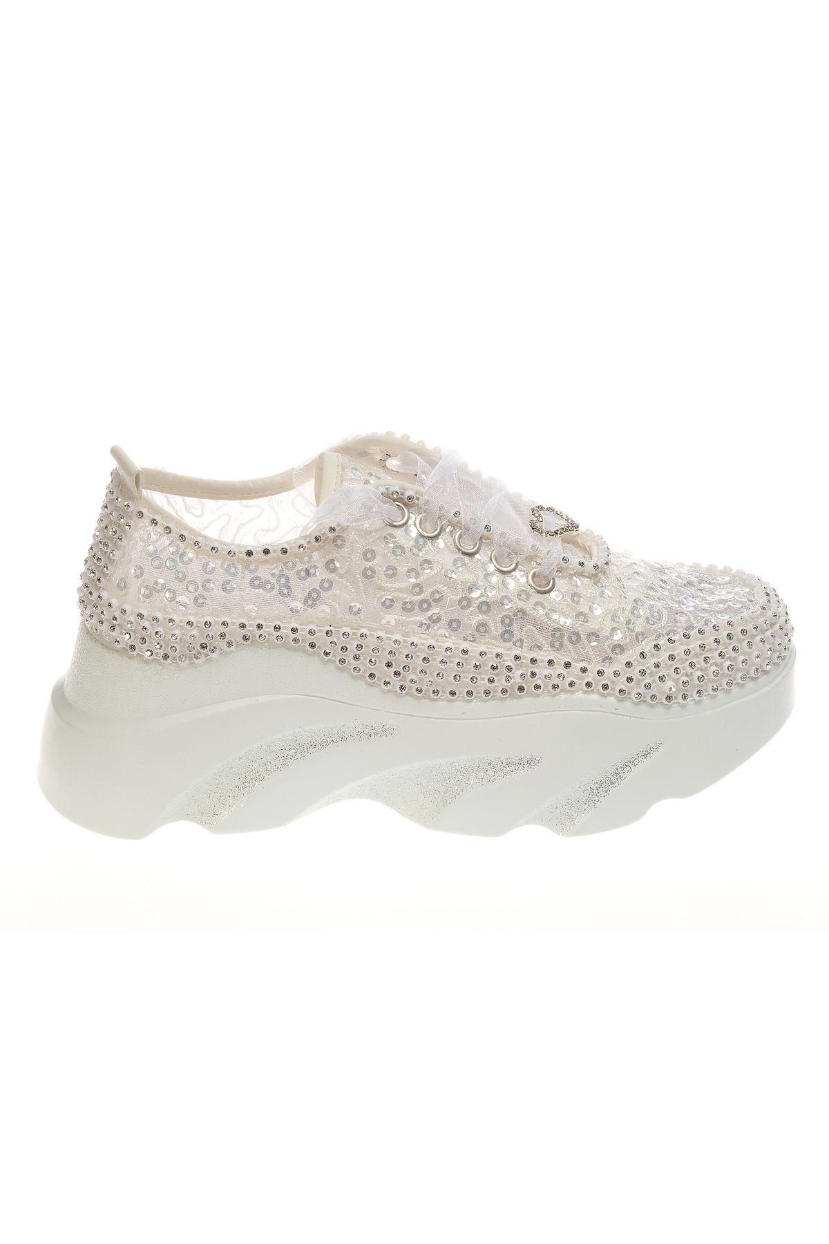 Ayakkabı Tutkusu Stilo Pantofi Sport De Mireasă Cu Design Special Detaliat Din Piatră De Cristal Alb Femeie - 38