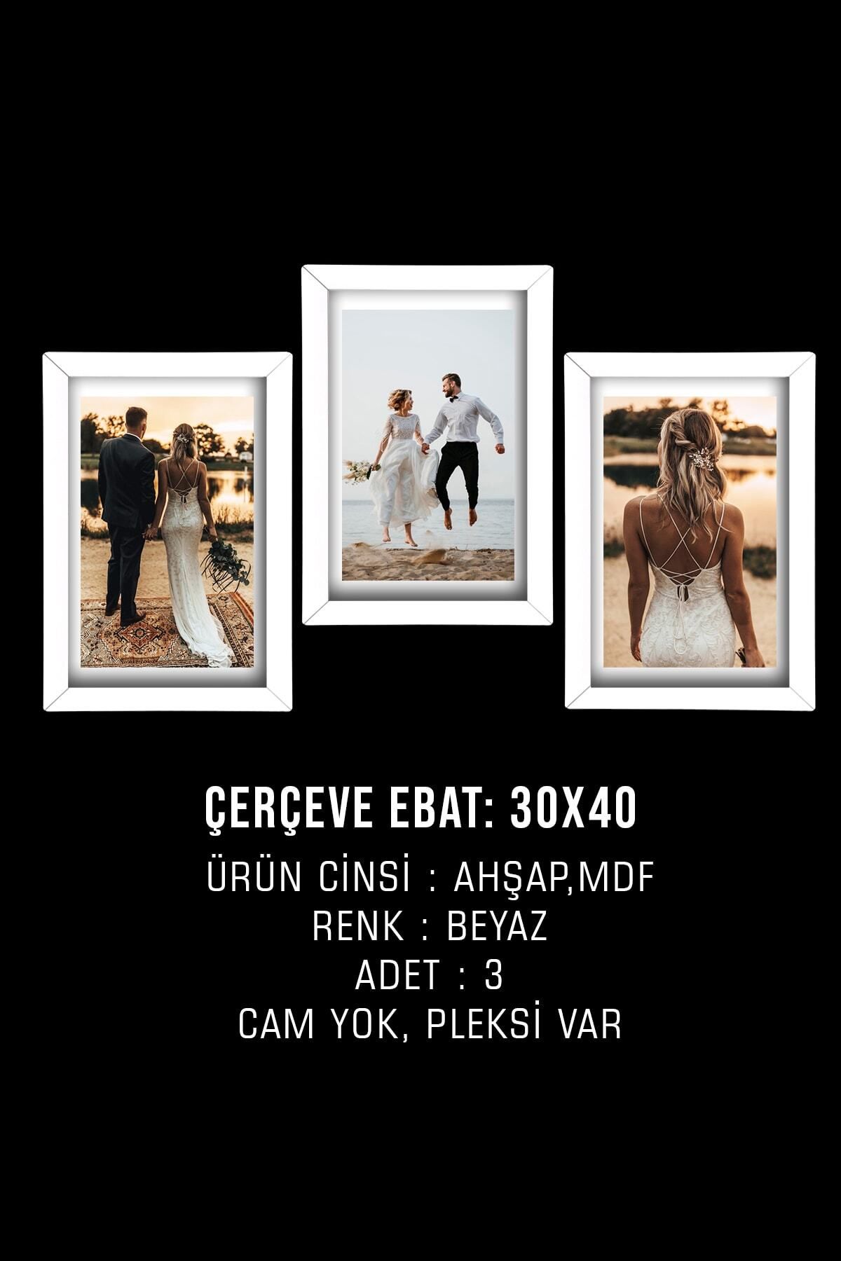 bymat-3 Pieces 30x40 Frame - White Frame - A3 Frame - Mdf Multi Photo Frame 5