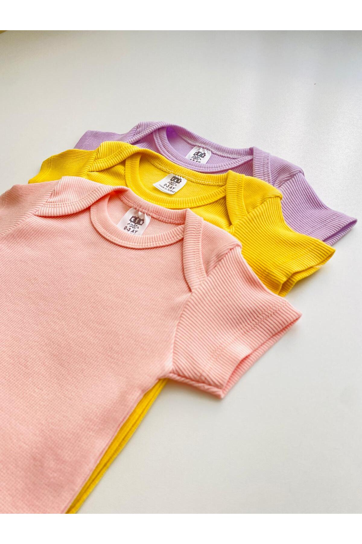 EFU BABY 3'lü %100 Pamuklu Kaşkorse Kısa Kol Bebek Body fotoğrafı 6 (önizleme)