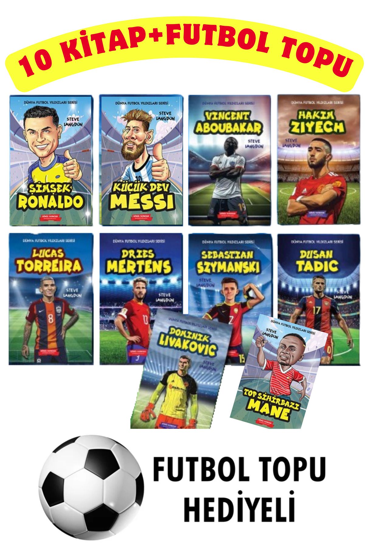 GÖNÜL PUBLISHING WORLD FOOTBALL STARS 10 КНИГ + ОРИГИНАЛЬНЫЙ ФУТБОЛЬНЫЙ МЯЧ С ПОДАРКОМ 978FTB9875