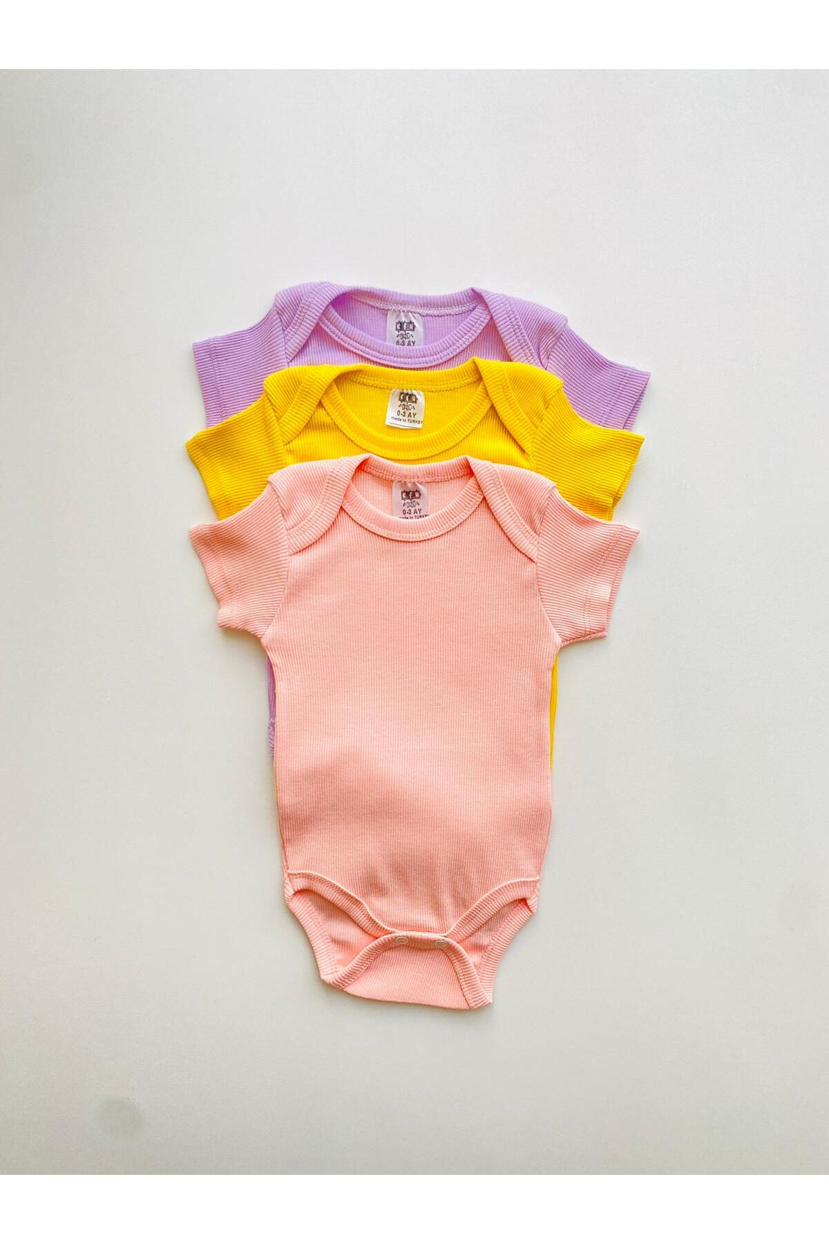 EFU BABY 3'lü %100 Pamuklu Kaşkorse Kısa Kol Bebek Body fotoğrafı 2 (önizleme)