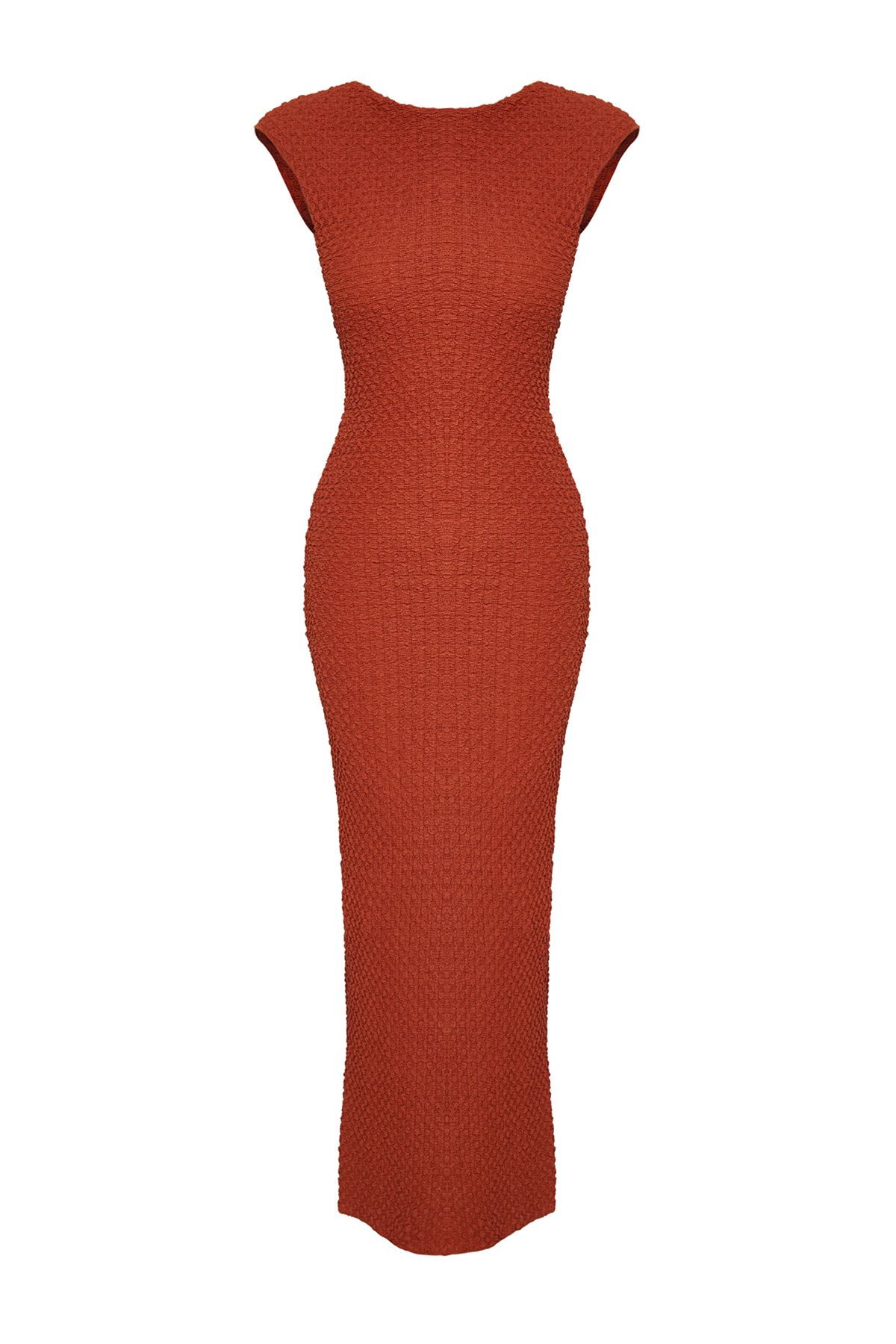 Trendyol Collection-Țesătură cu țesătură din gresie, cu mânecă lunară, elastică, tricotată, rochie midi creion TWOSS24EL00103 7