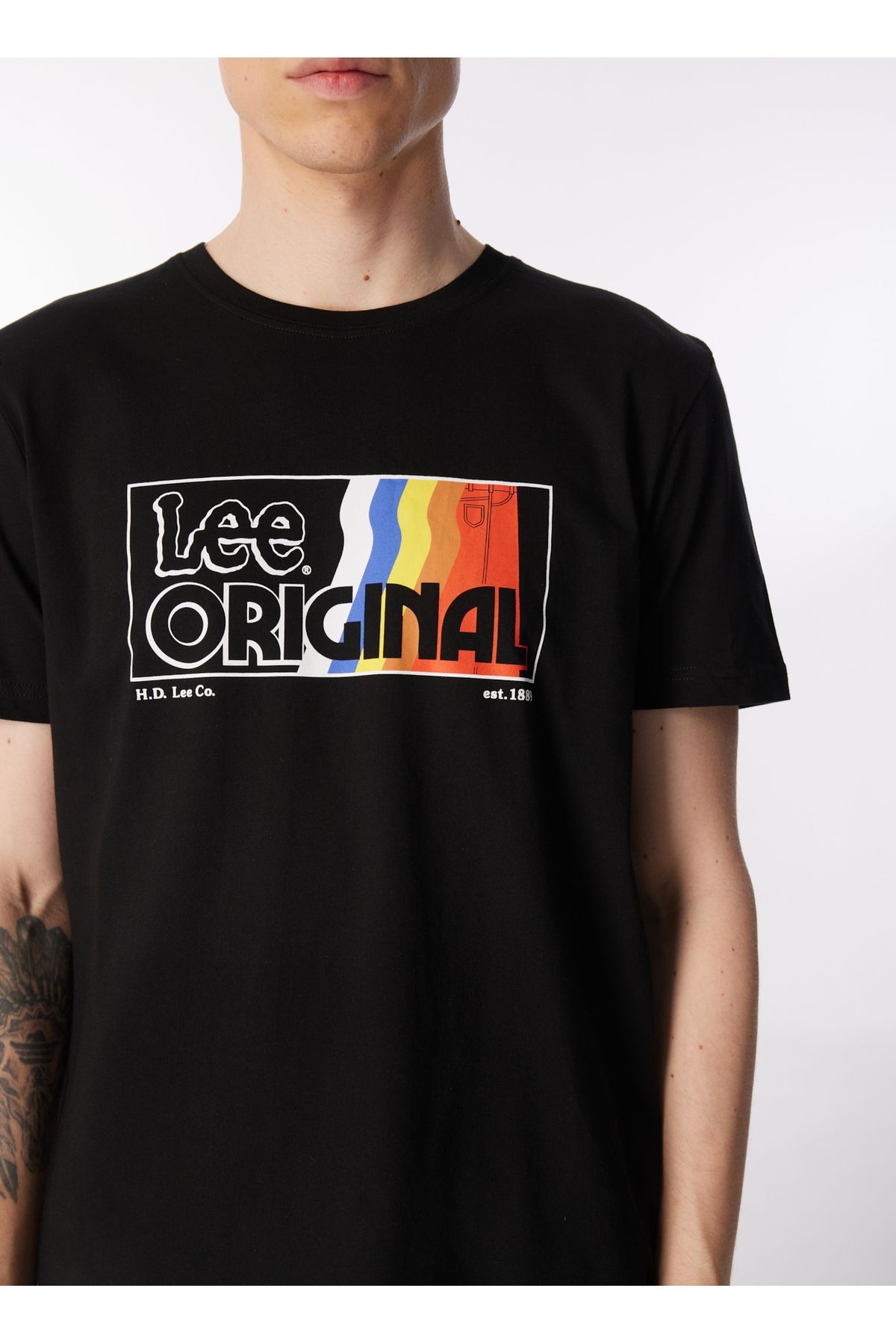 Lee تی شرت مرد سیاه یقه دوچرخه L07FE001