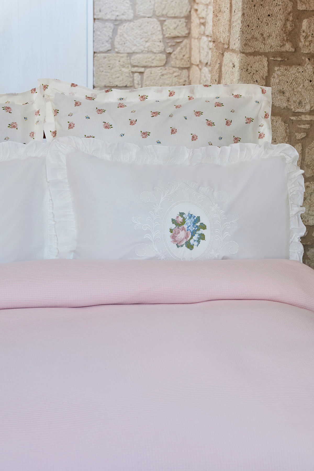 Fayette Çift Kişilik Nakışlı Nish Set Pudra 3