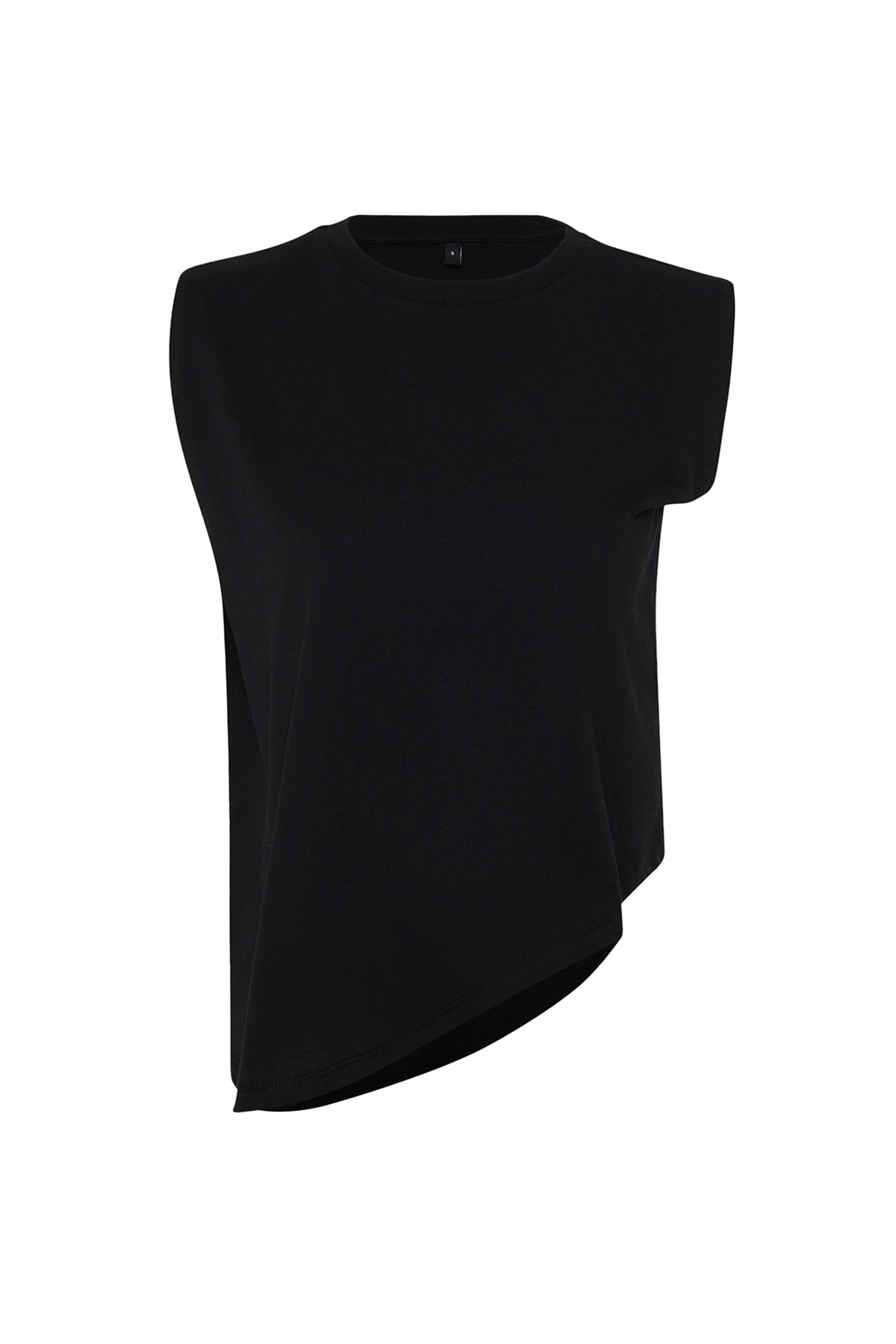 Trendyolmilla  Siyah More Sustainable %100 Pamuk Etek Ucu Asimetrik Bisiklet Yaka Örme T-Shirt TWOSS24TS00156 - Görsel 7