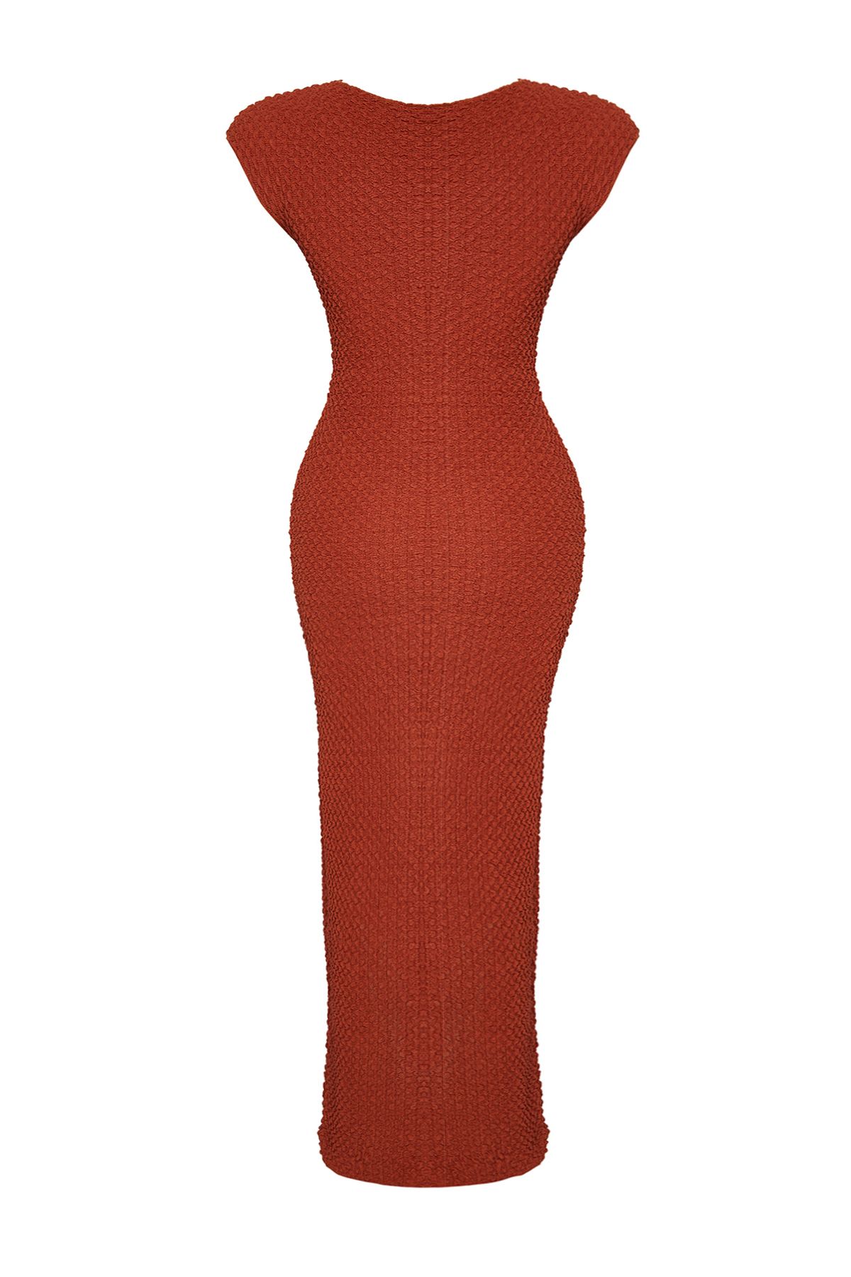 Trendyol Collection-Țesătură cu țesătură din gresie, cu mânecă lunară, elastică, tricotată, rochie midi creion TWOSS24EL00103 8