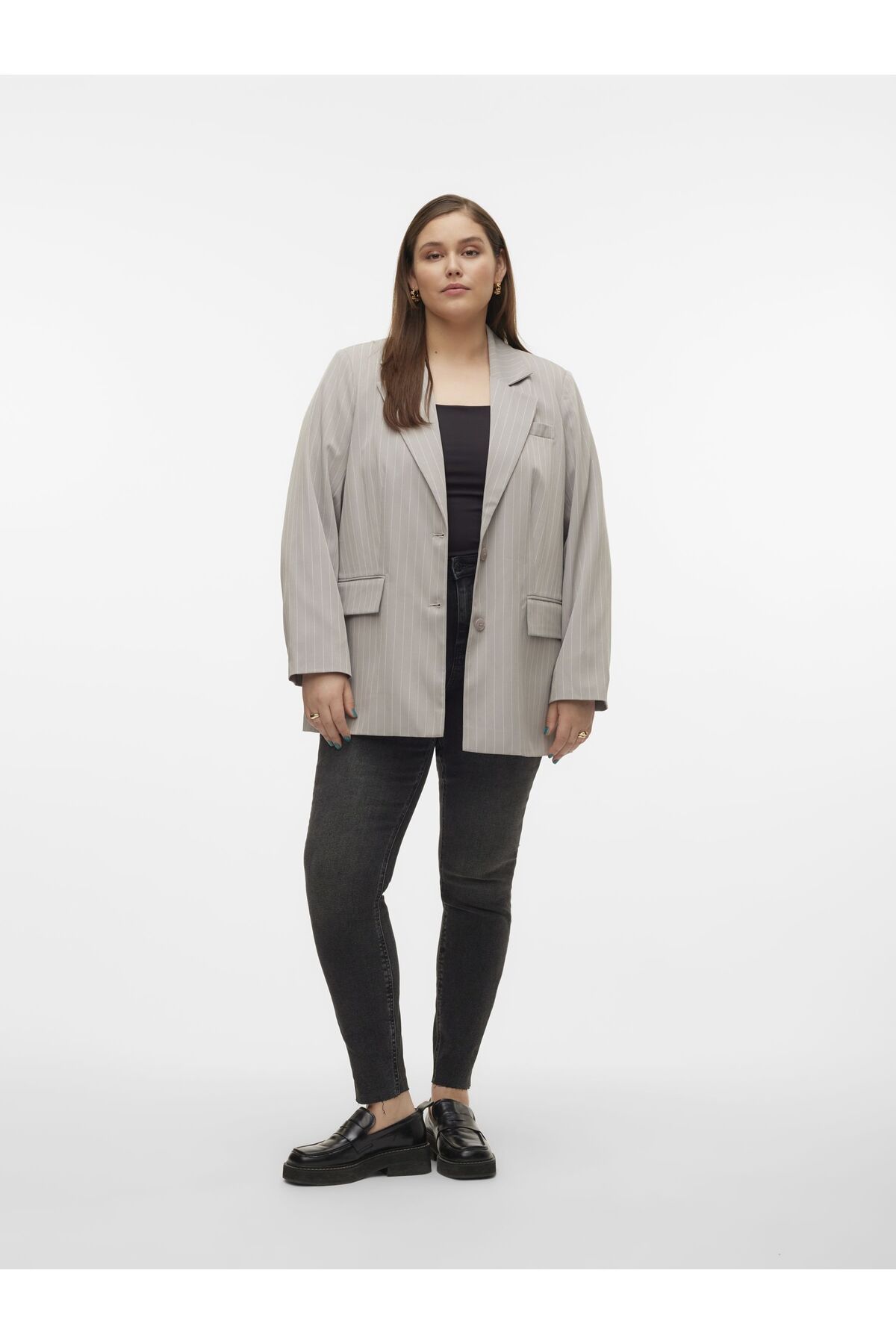 Veromoda Curve-Blazer Locker Geschnitten Reverskragen Curve Ęrmelbündchen mit Knopf Blazer 4