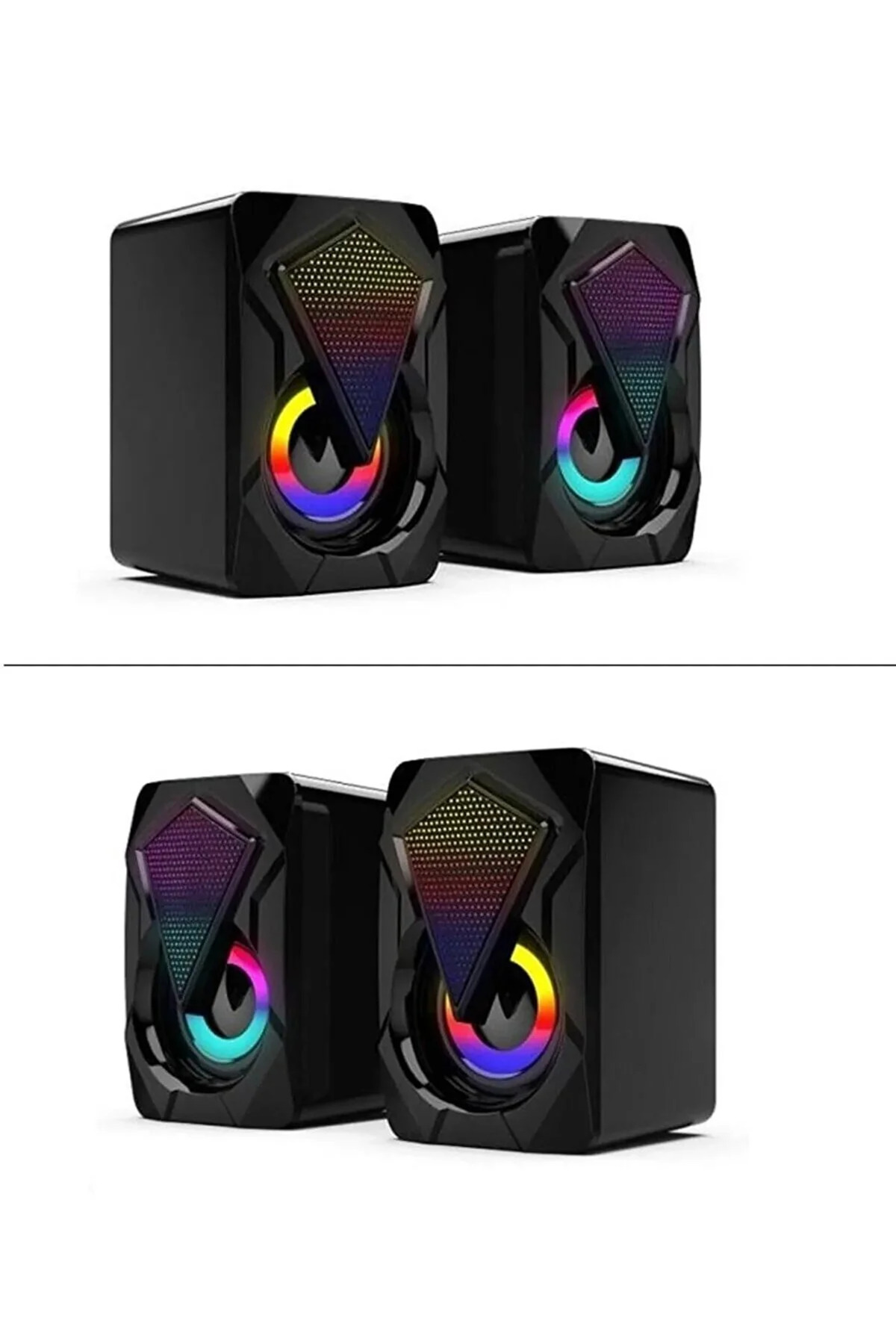 Işıklı Bilgisayar Hoparlörü 1+1 Ses Sistemi 3.5mm Jack Girişli Multimedia Usb Speaker 6