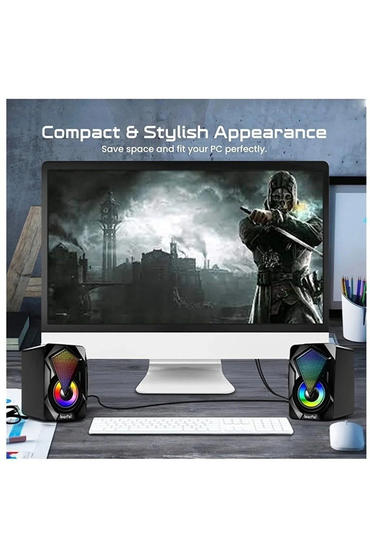 Işıklı Bilgisayar Hoparlörü 1+1 Ses Sistemi 3.5mm Jack Girişli Multimedia Usb Speaker 3