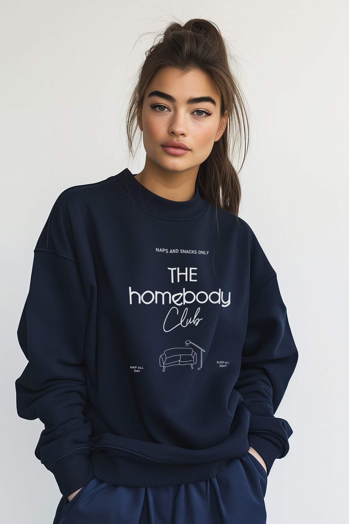 Coredra  Homebody Oversize Sweatshirt Kadın - Lacivert