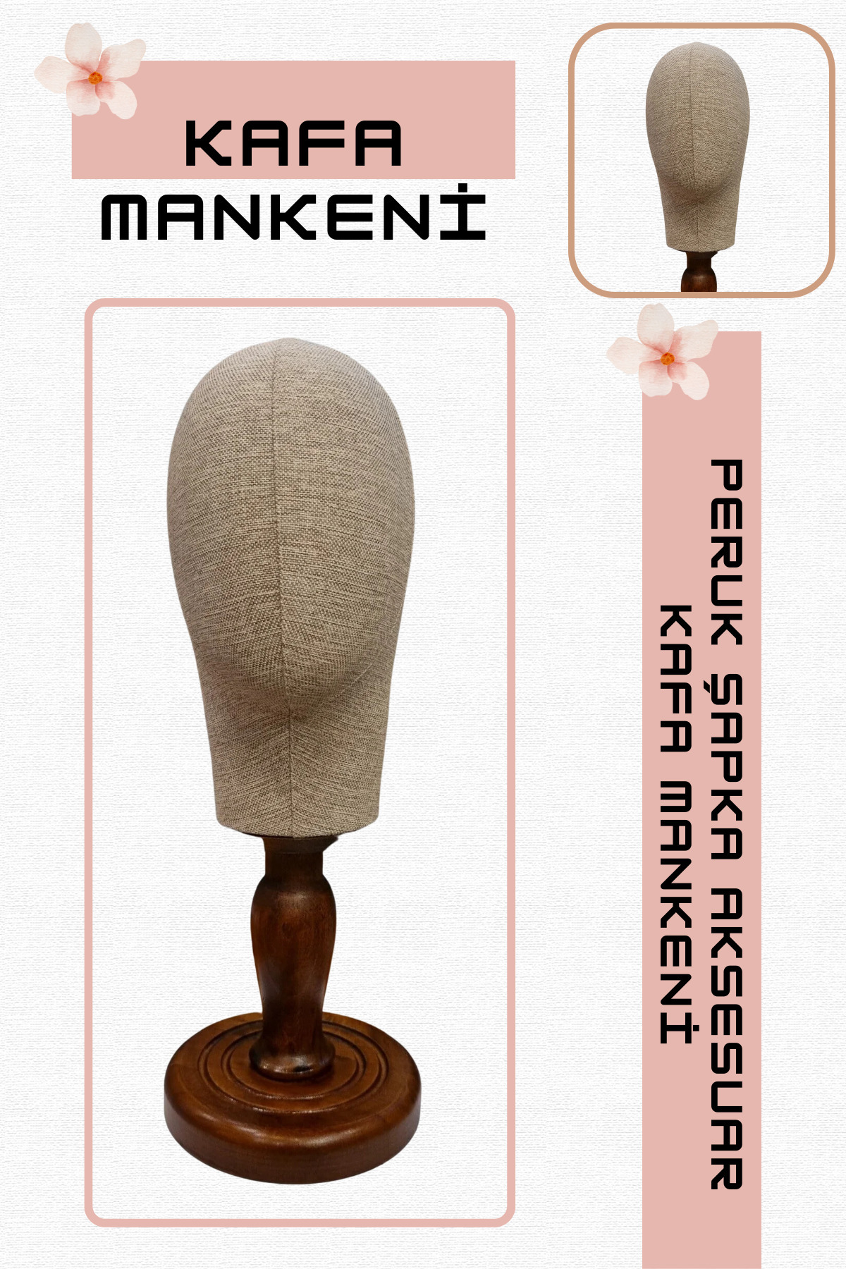 Manken İstanbul-Fabric Covered Polyester Head Mannequin with Wooden Stand Accessory Manikin Hat Mannequin Wig Mannequin 1