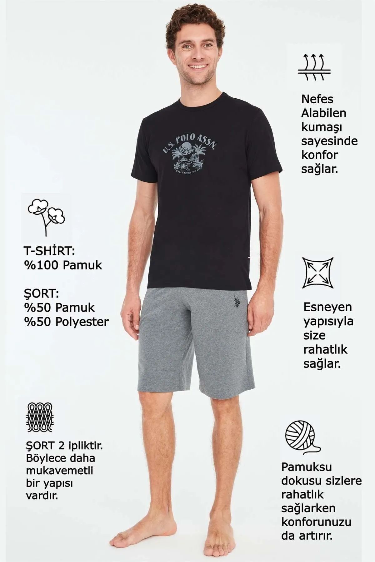 ست پیژامه مشکی مردانه پولو اسن ایالات متحده 18667 تی شرت شلوار U.S. Polo Assn.