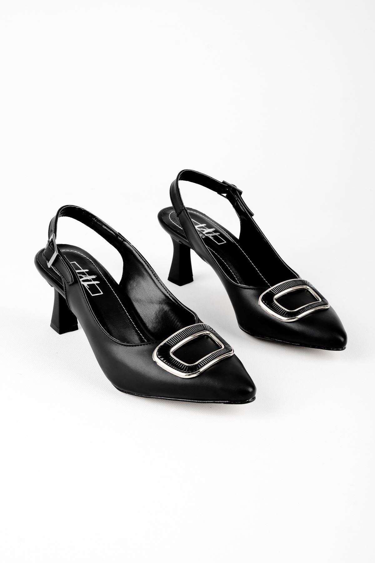 Lal Shoes & Bags-حذاء بكعب نسائي بإبزيم مربع قوي - أسود 2