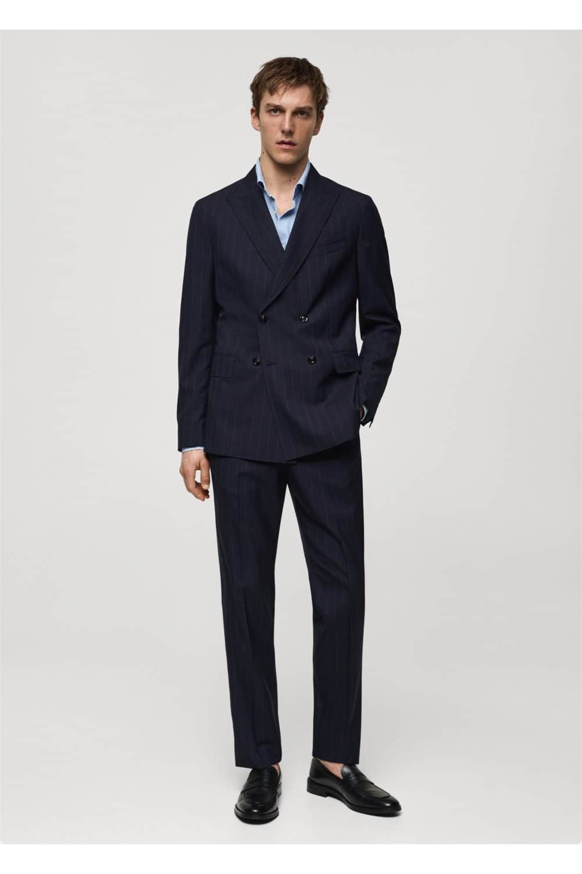 پیراهن مردانه آبی منگوMANGO Man | 67068267 اورجینال - تصویر 2