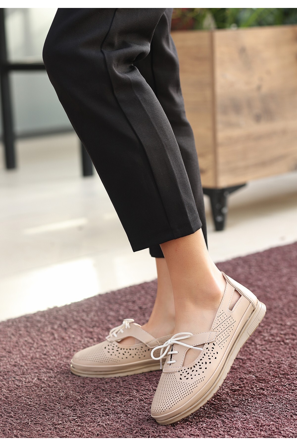 Kadın Rial Nude Cilt Babet Ayakkabı