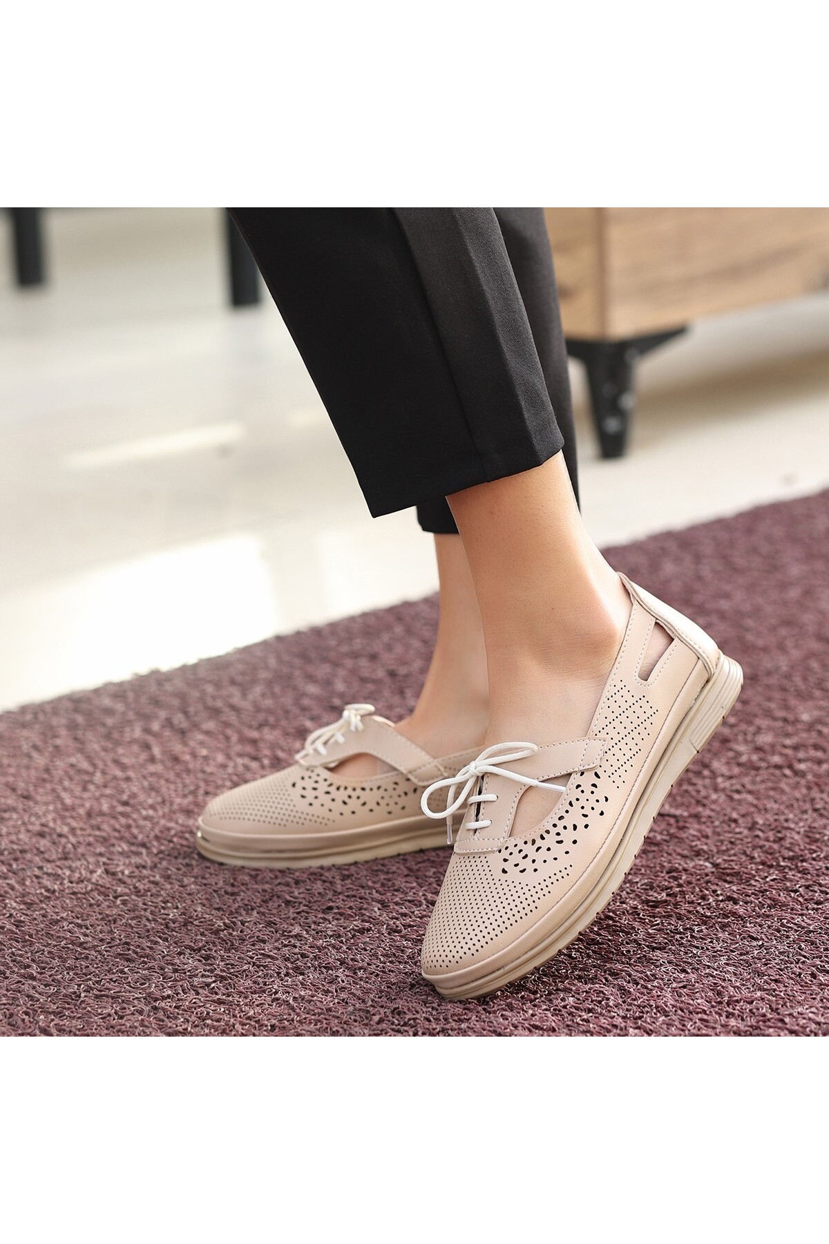 Kadın Rial Nude Cilt Babet Ayakkabı