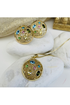 Casa D'or Jewelery Renkli  Taş Top Modeli Gold Renk Rodyum Kaplama Summertime...