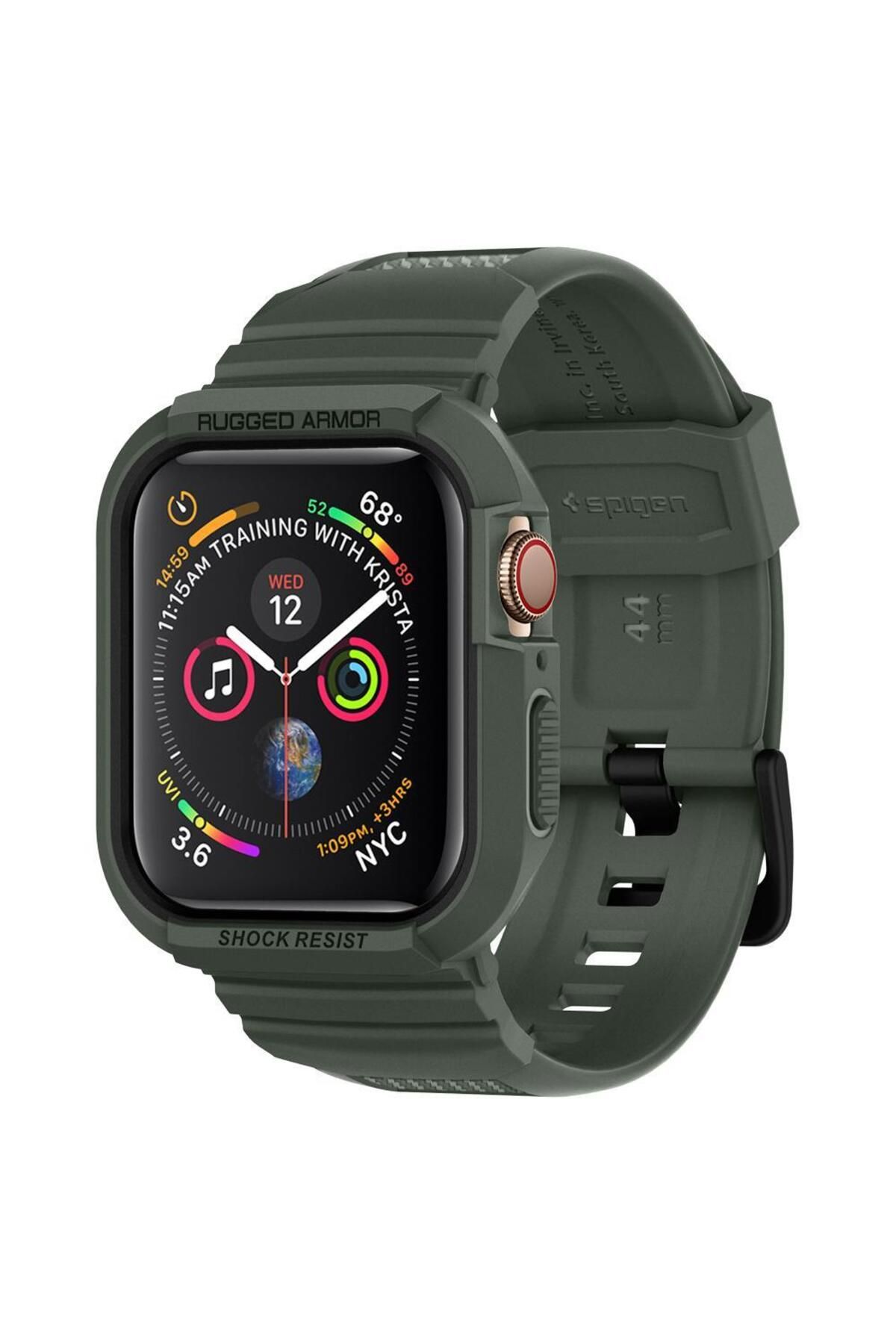 Spigen Apple Watch 45mm Series 9 8 7 Rugged Armor Pro Military Green Case and Cord Strap Trendyol