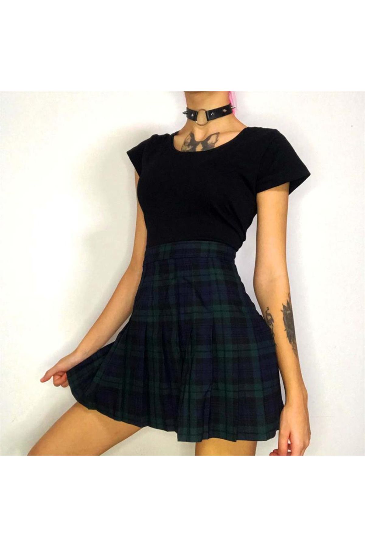 Dark green plaid skirt shop