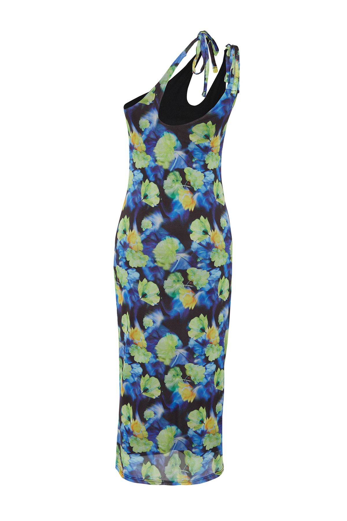 Trendyol Collection-Rochie albastră, cu guler asimetric, căptușită cu tul, corp/conformat, maxi elastică, tricotată, tip creion TWOSS23EL02315 8