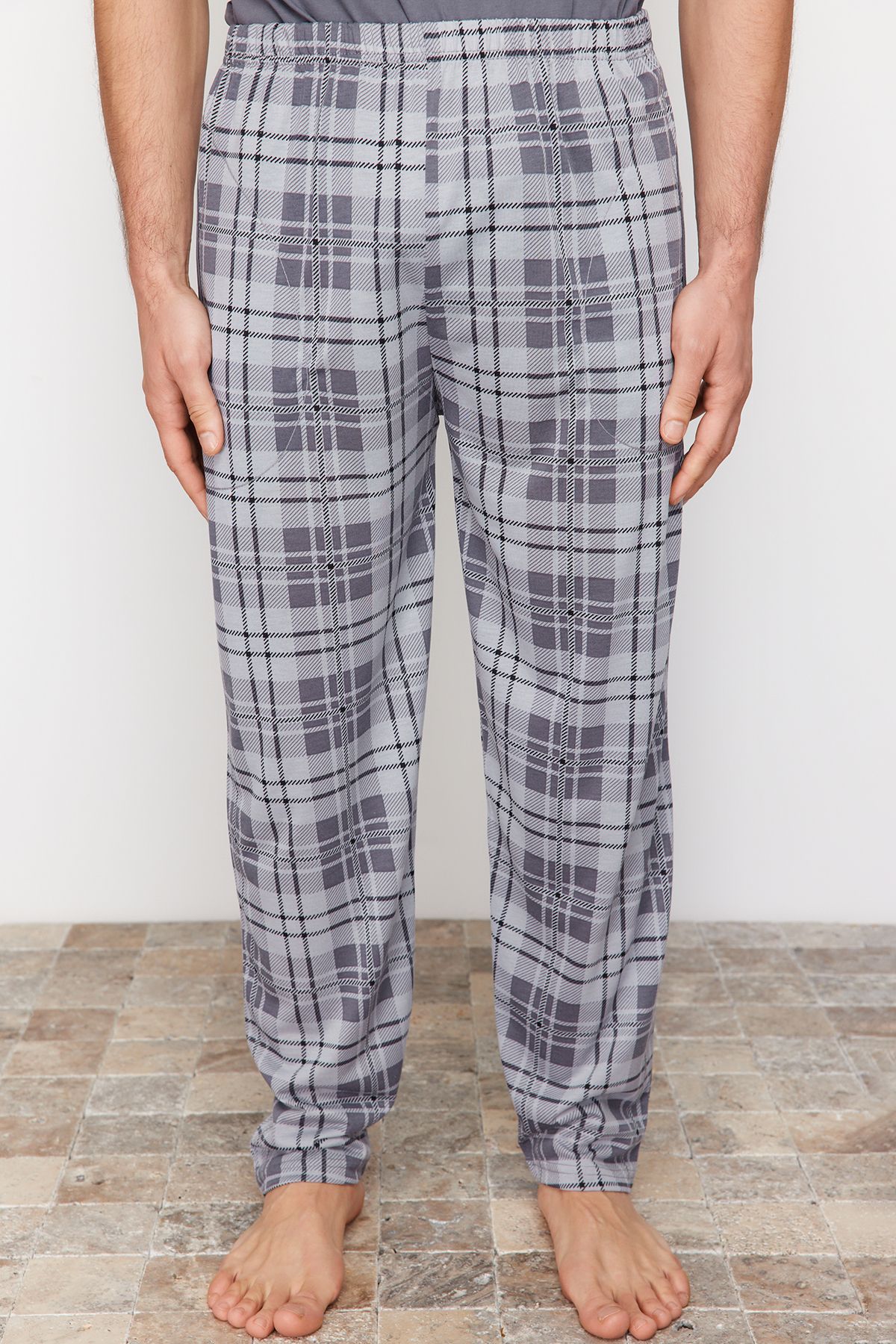 Trendyol Collection-Plaid Patterned Anthracite Knitted Pajama Set - Regular Fit TMNSS24PT00037 5