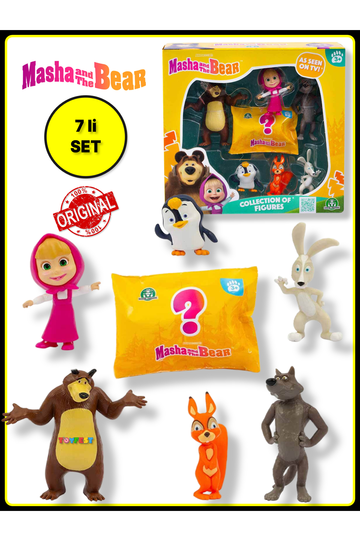 TOYFEST Masha ile Koca Ayı 7 li Figür Set - Masha and The Bear (6 Figür ...