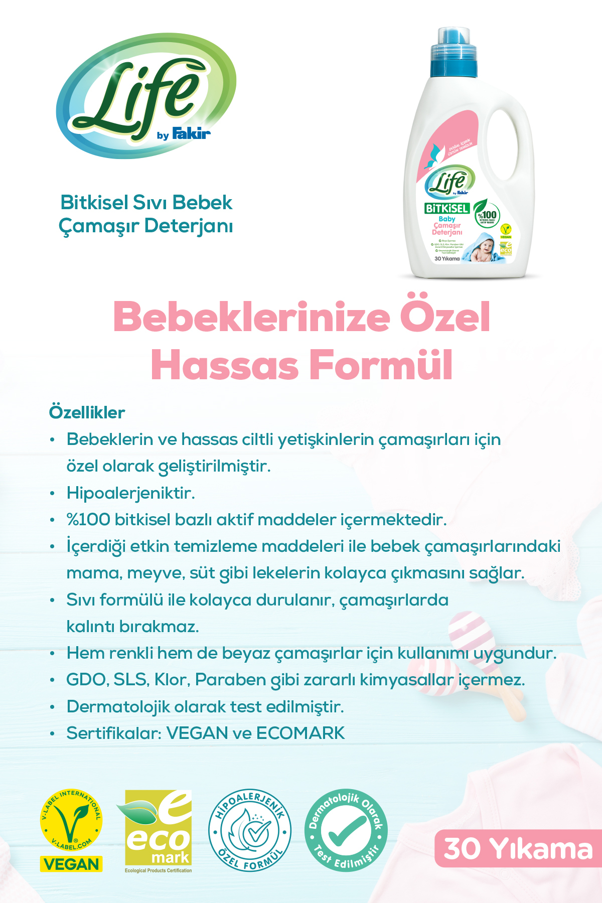 Life By Fakir Bitkisel Baz Vegan Sıvı Bebek Çamaşır Deterjanı 1500 ml fotoğrafı 2 (önizleme)