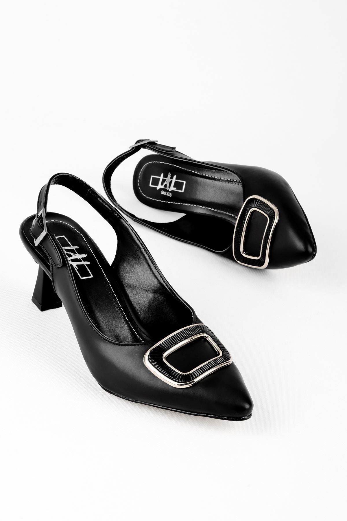 Lal Shoes & Bags-حذاء بكعب نسائي بإبزيم مربع قوي - أسود 1