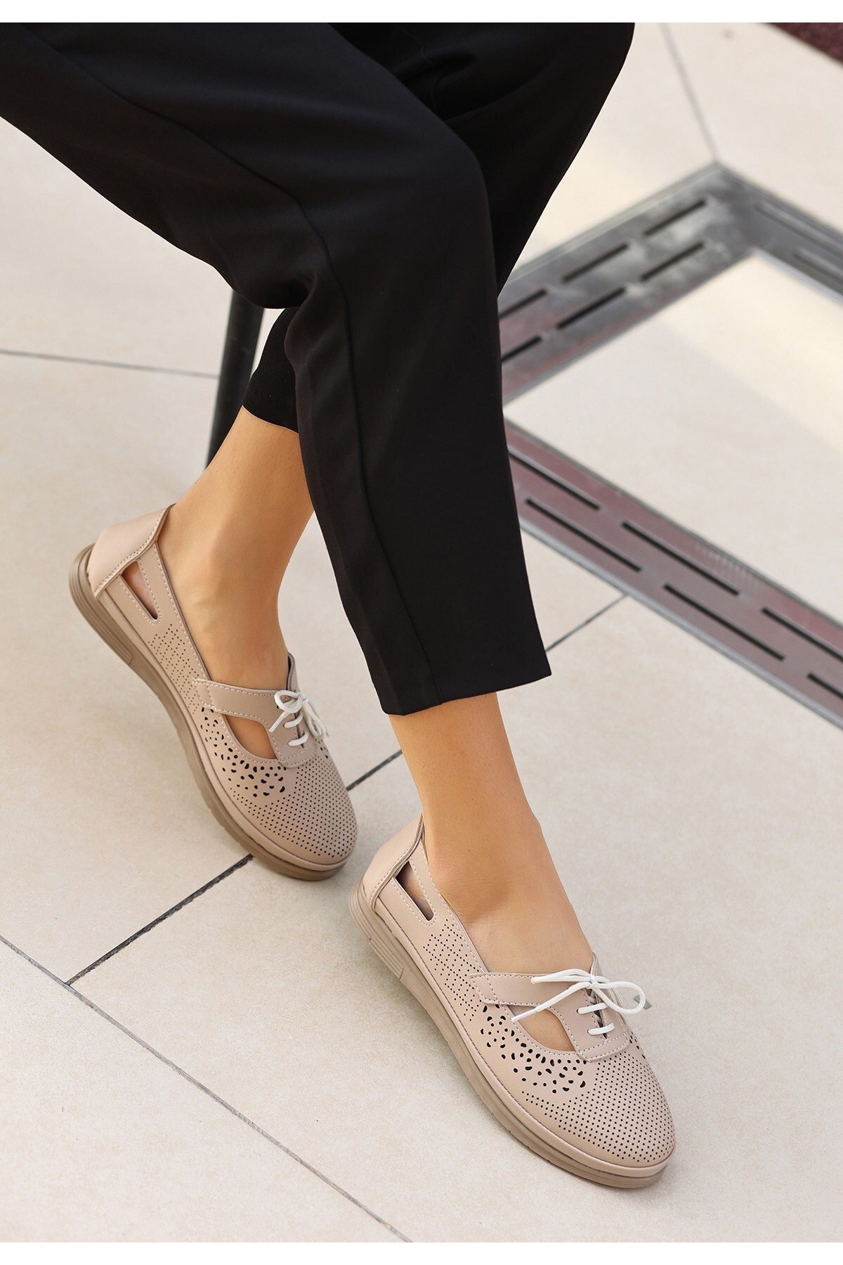 Kadın Rial Nude Cilt Babet Ayakkabı