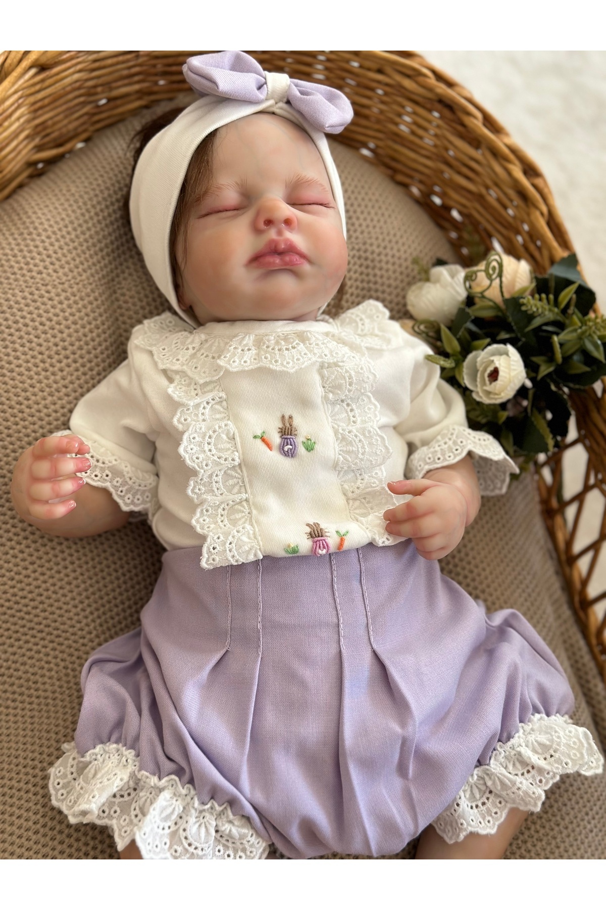 Mama Miel Baby Mor Fistolu Şort Ve El İşi Tavşan Detaylı Kısa Kollu Çıtçıtlı Body Bandana Takım fotoğrafı 2 (önizleme)