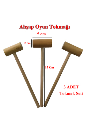 Eğitici Hobi 3 Adet - Mini Ahşap Tokmak, Hobi ve Oyun Materyali