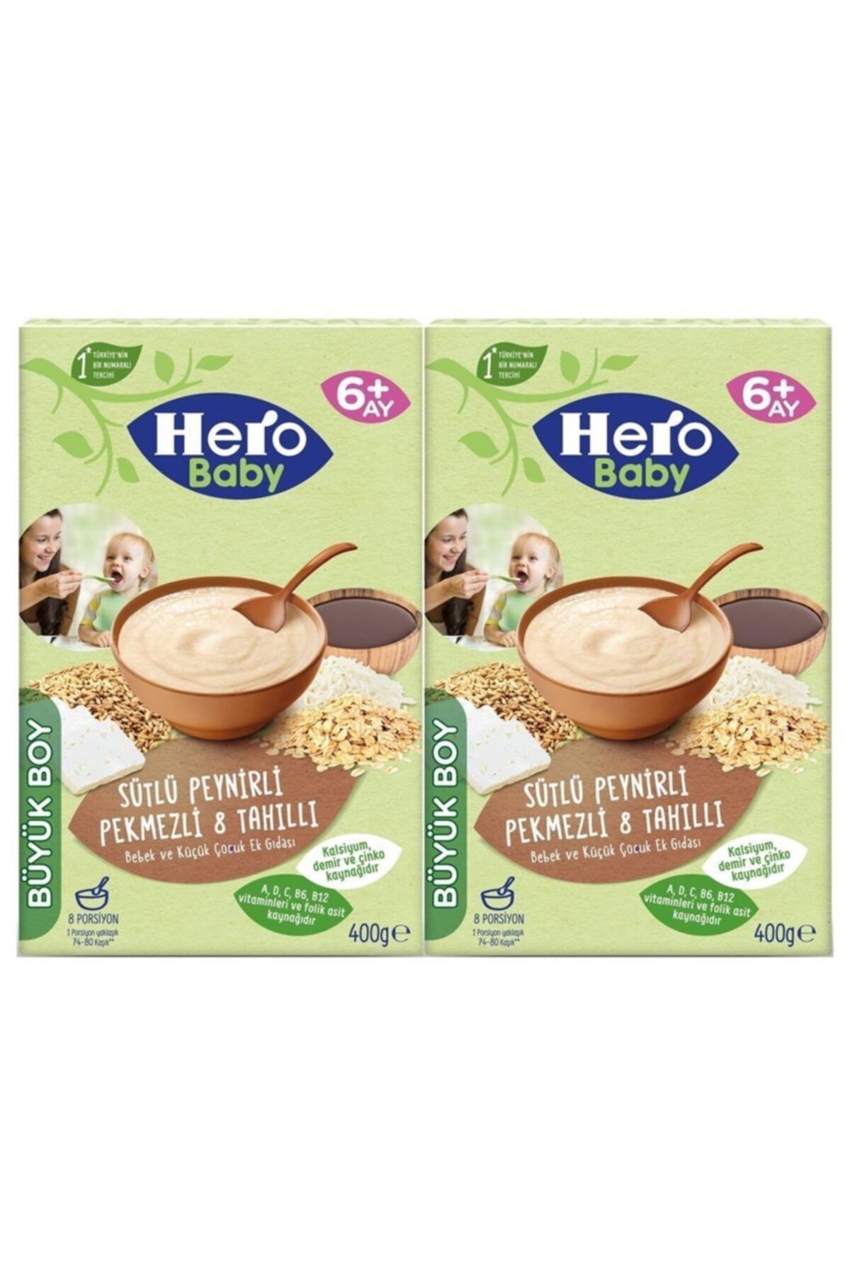 Hero Baby Sütlü Peynirli Pekmezli 8 Tahıllı Kaşık Maması 400grx 2 Adet