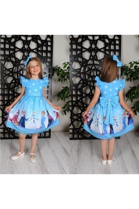 Kız Çocuk Mavi Karlar Ülkesi Elsa Prenses Elbisesi 7702
