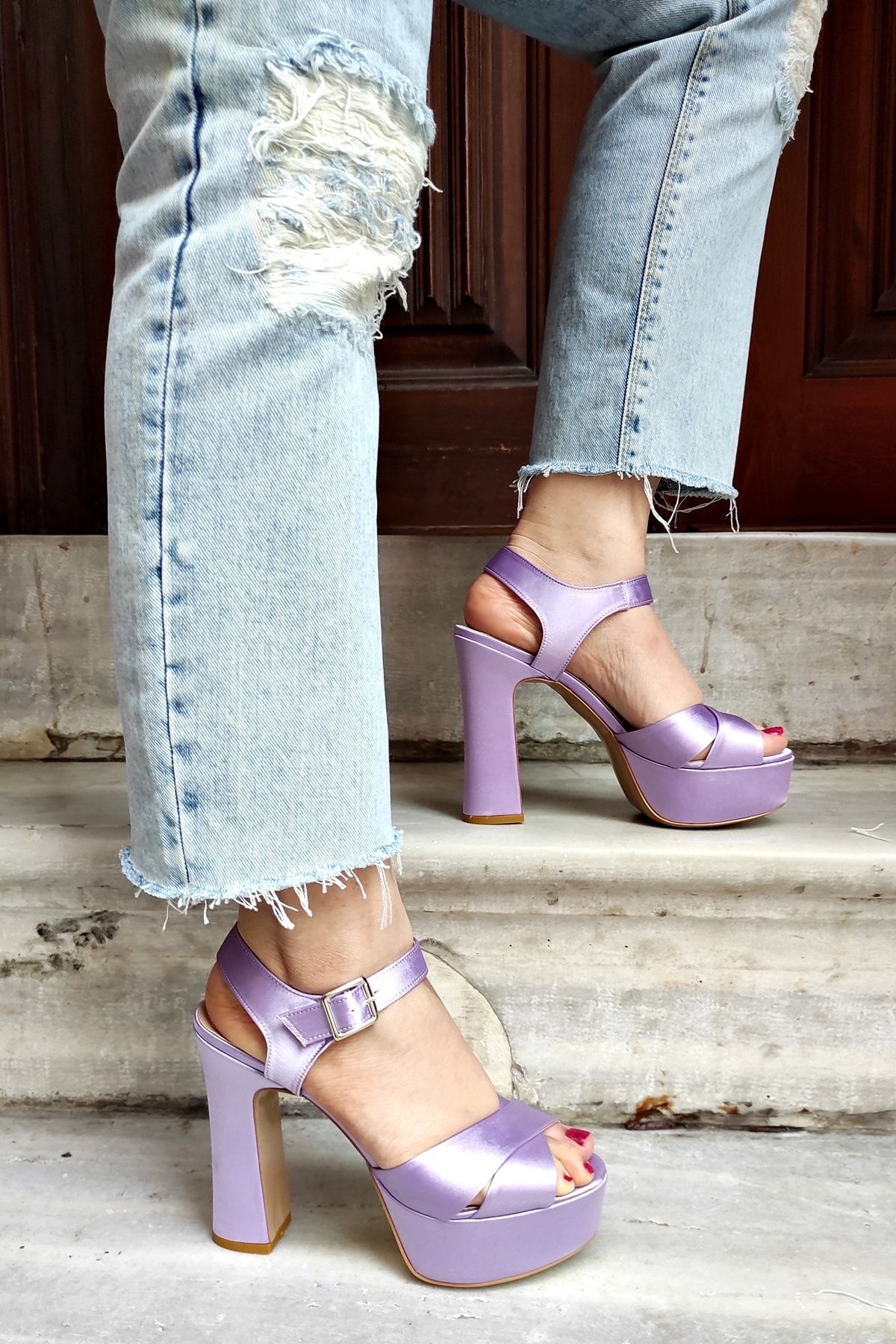 Public Desire Wide Fit Verona platform high heeled sandals in lilac patent  - ShopStyle