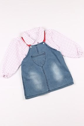 Kız Bebek Kot Jile Elbise Puantiyeli Gömlek 2 Li Takım Melek Kanatlı MLP-211075
