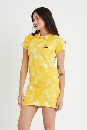 Kadın Batik Yıkamalı Elbise Sarı 144PLST