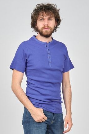 Erkek Yaka Düğmeli Slim Fit T-shirt 4013400 Koyu Mavi 8140120143400