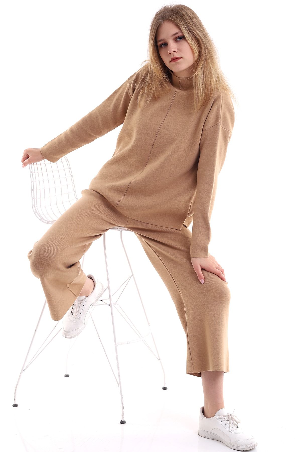 Matte-Custom, Loose and Comfortable Design, Soft Textured Sweater, Elastic Waist Trousers Knitwear Set 5
